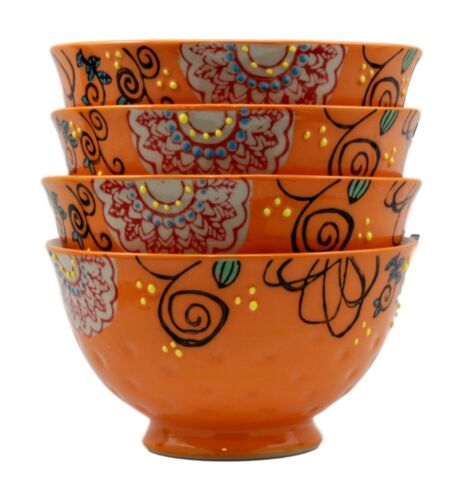 Ebros Set Of 4 Luxury Ottoman Style Textured Dining Bowls 5.75"Diameter Made Of Ceramic Ideal For Home Decor Dinnerware & Giftware (Oriental Orange)