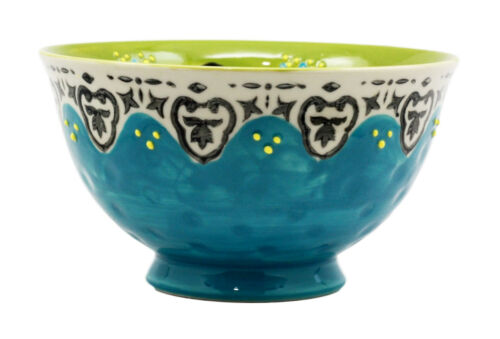 Ebros Set Of 4 Luxury Ottoman Style Textured Dining Bowls 5.75"Diameter Made Of Ceramic Ideal For Home Decor Dinnerware & Giftware (Turquoise Blossom)