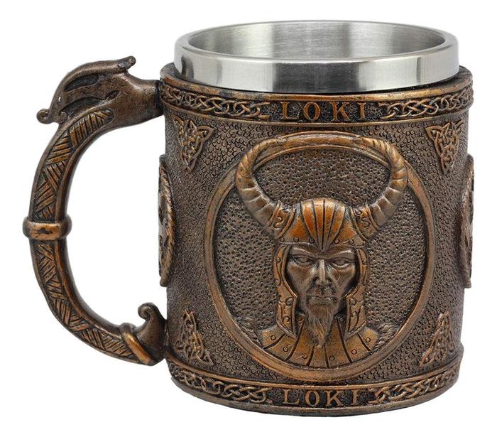 Ebros Set Of 4 Norse Viking God Odin Alfather Valkyrie Thor Loki Coffee Mug 13oz