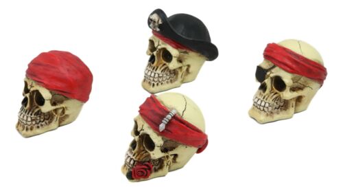 Ebros Set Of 4 Skeleton Pirate Captain Marauders Caribbean Sea Terrors Skulls Figurine