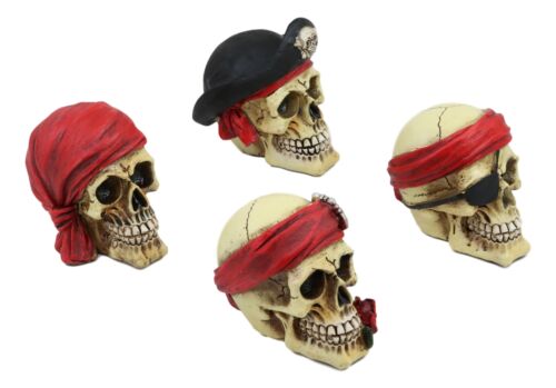 Ebros Set Of 4 Skeleton Pirate Captain Marauders Caribbean Sea Terrors Skulls Figurine