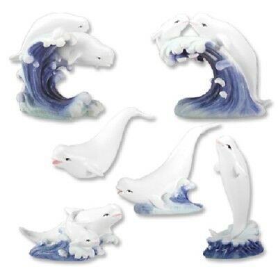 Ebros Set Of 6 Beluga Whales Sea Ocean Fish Figurine Small Whale Sculpture