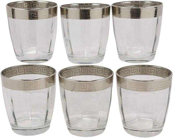 Ebros Set Of 6 Double Old Fashioned Tumbler Glass With Greek Rim Accent 12oz