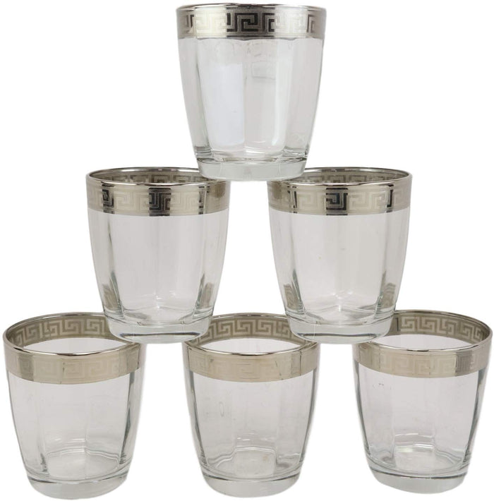 Ebros Set Of 6 Double Old Fashioned Tumbler Glass With Greek Rim Accent 12oz
