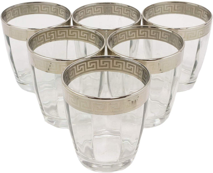 Ebros Set Of 6 Double Old Fashioned Tumbler Glass With Greek Rim Accent 12oz