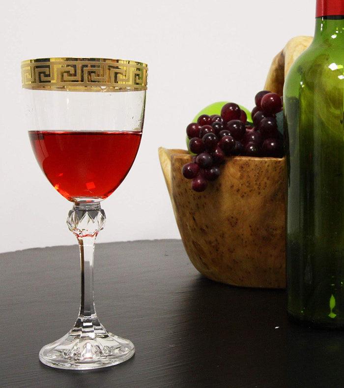 Ebros Set Of 6 Italian Wine Glasses Gold Plated Greek Key Border Rim & Stem Base