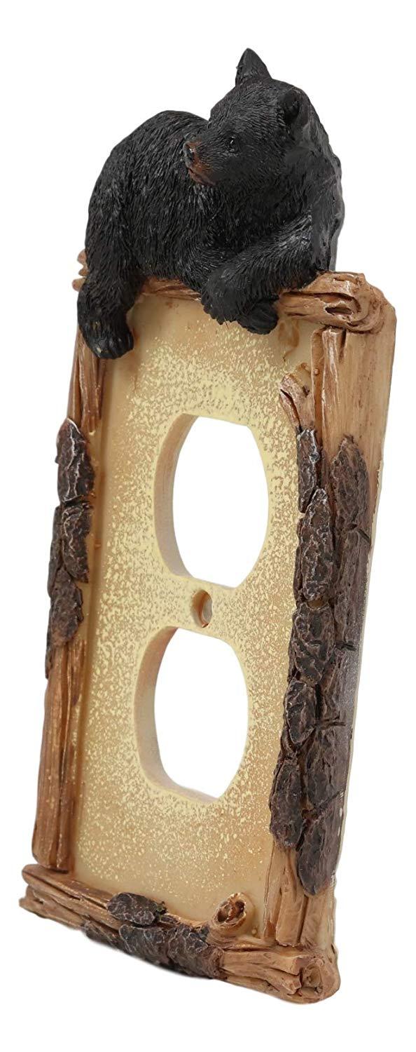Ebros Set Of 6 Rustic Black Bear By Twigs Double Outlet Wall Light Cover Plate