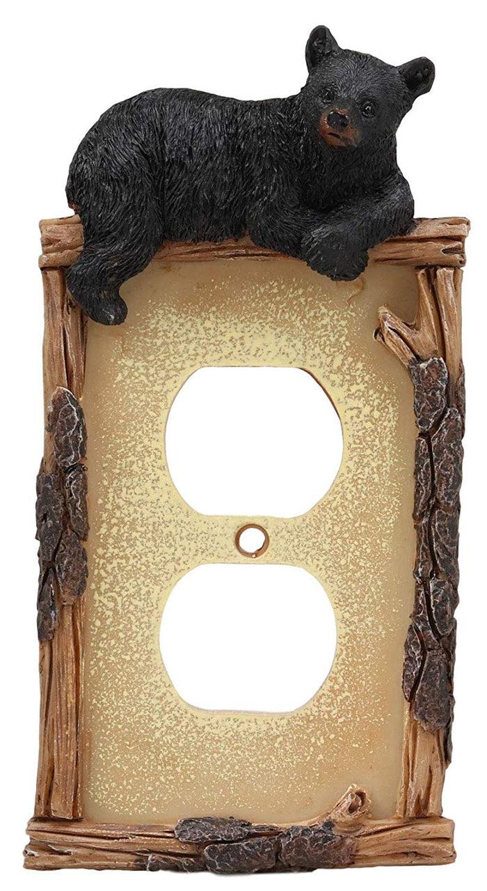 Ebros Set Of 6 Rustic Black Bear By Twigs Double Outlet Wall Light Cover Plate