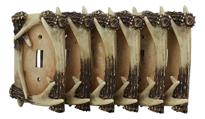 Ebros Set of 6 Rustic Stag Deer Antlers Wall Cover Plate Single Toggle Switch