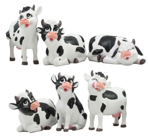 Ebros Set Of 6 Whimsical Cute Bovine Cows Figurine Cattle Cow Animal Collectible