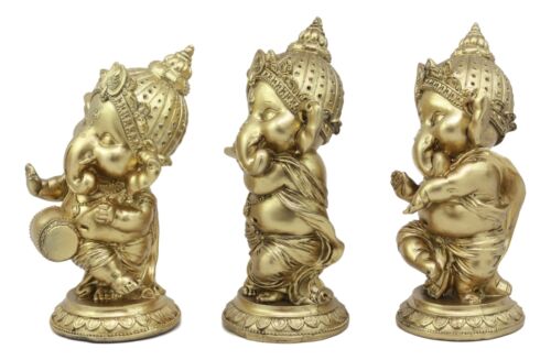 Ebros Set Of Three Elephant God Ritual Dancing Music Ganesha Hindu Figurine 6" H
