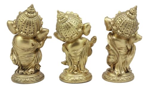 Ebros Set Of Three Elephant God Ritual Dancing Music Ganesha Hindu Figurine 6" H