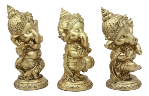 Ebros Set Of Three Elephant God Ritual Dancing Music Ganesha Hindu Figurine 6" H