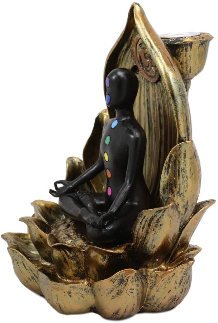 Ebros Seven Chakra Yoga Backflow Incense Burner Resin Figurine 6"H