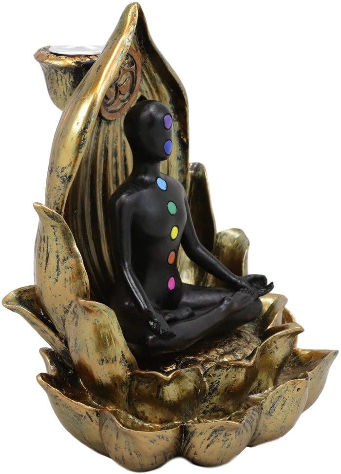 Ebros Seven Chakra Yoga Backflow Incense Burner Resin Figurine 6"H