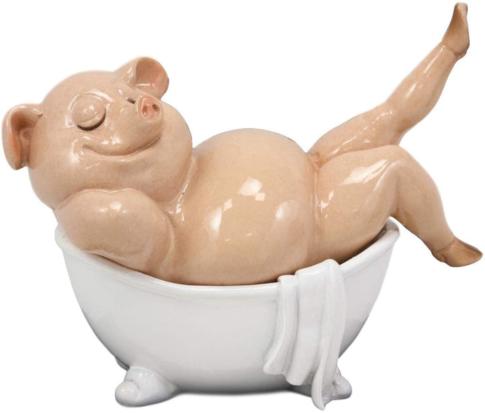 Ebros Sexy Babe Marilyn The Swine Pig Diva Bathing In Bathtub Statue 6"L Animal Decor