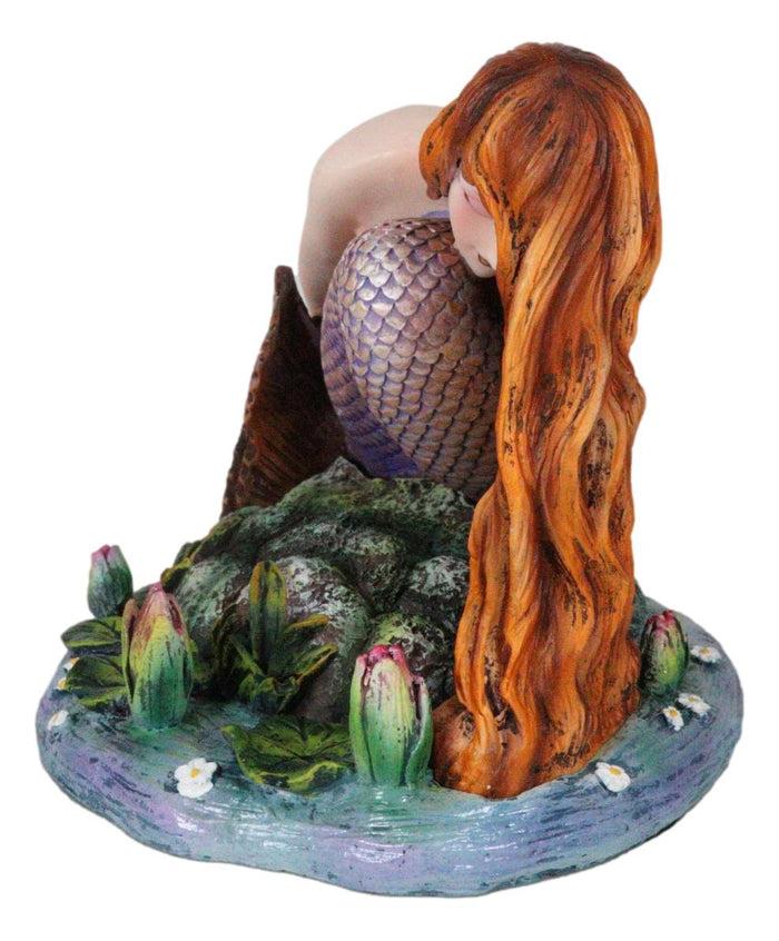 Ebros Sheila Wolk Masterpiece Quietude Mermaid Statue 4.25" Tall Mythical Fantasy Mermaid Praying By A Lagoon Nautical Decor Figurine