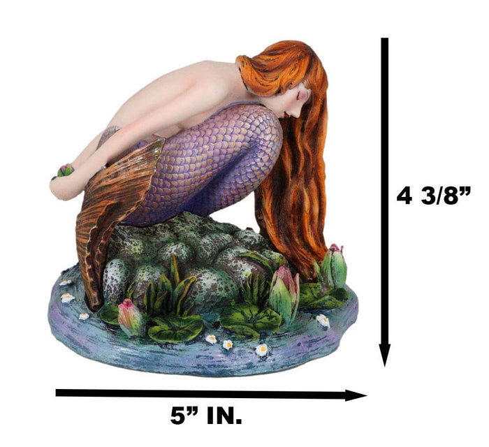 Ebros Sheila Wolk Masterpiece Quietude Mermaid Statue 4.25" Tall Mythical Fantasy Mermaid Praying By A Lagoon Nautical Decor Figurine