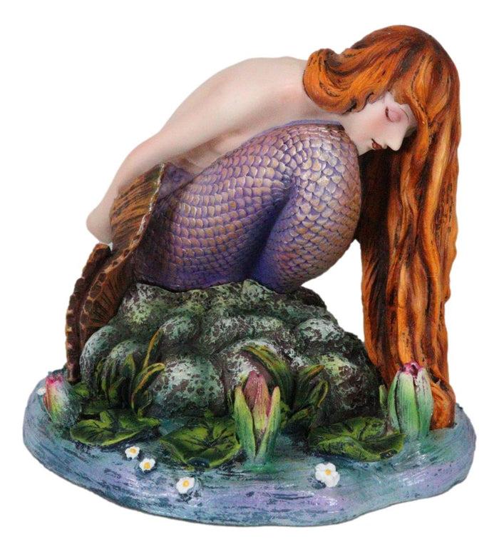 Ebros Sheila Wolk Masterpiece Quietude Mermaid Statue 4.25" Tall Mythical Fantasy Mermaid Praying By A Lagoon Nautical Decor Figurine