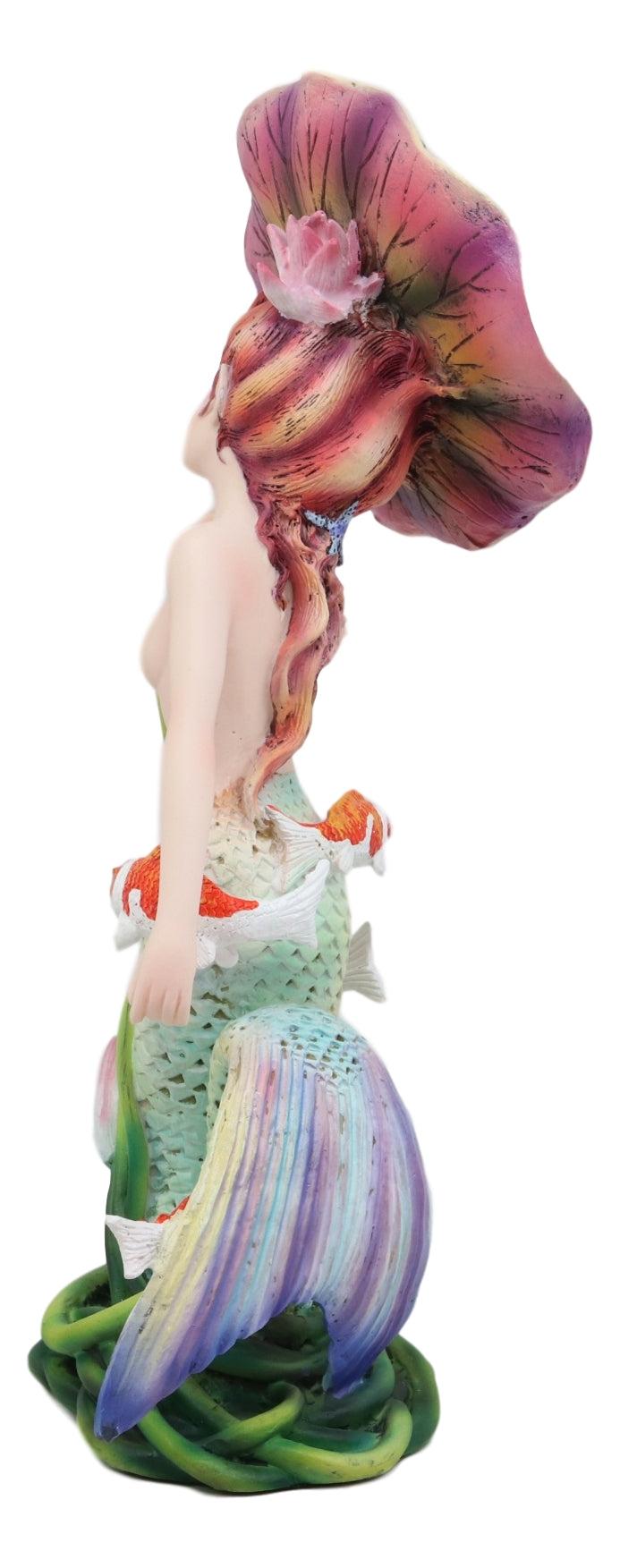 Ebros Sheila Wolk Pulse Of The Pond Mermaid By Flower Umbrella And Koi Fishes Statue 9" Tall Mythical Fantasy Siren Mermaids Nautical Decor Figurine