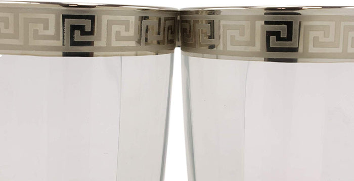 Ebros Silver Accented Meander Greek Fret Key Rim 16oz Highball Glass Set Of 6