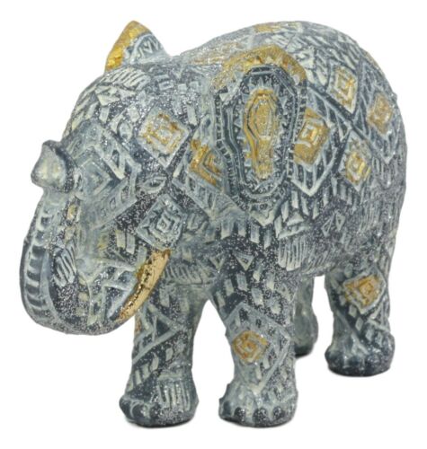 Ebros Silver And Gold Patterned Elephant Statue 5.25" Long Feng Shui Elephant Figurine Symbol Of Wisdom Fortune And Protection (Calf Elephant)