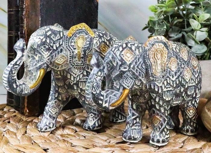 Ebros Silver and Gold Patterned Elephant Statue 5.25" Long Feng Shui Elephant Figurine Symbol of Wisdom Fortune and Protection (Mother and Calf Elephants Set) Ebros Silver and Gold Patterned Elephant Statue 5.25" Long Feng Shui Elephant Figurine Symbol of Wisdom Fortune and Protection (Mother and Calf Elephants Set)