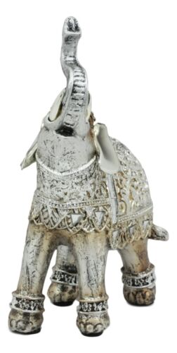 Ebros Silver Filigree Elephant Statue With Glass Mirrors 6" Tall Feng Shui Elephant Figurine Symbol Of Wealth Fortune And Protection (Left Facing)