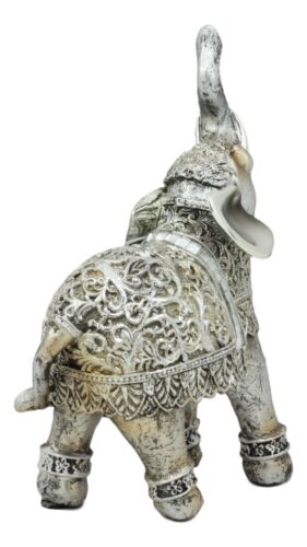 Ebros Silver Filigree Elephant Statue With Glass Mirrors 6" Tall Feng Shui Elephant Figurine Symbol Of Wealth Fortune And Protection (Left Facing)