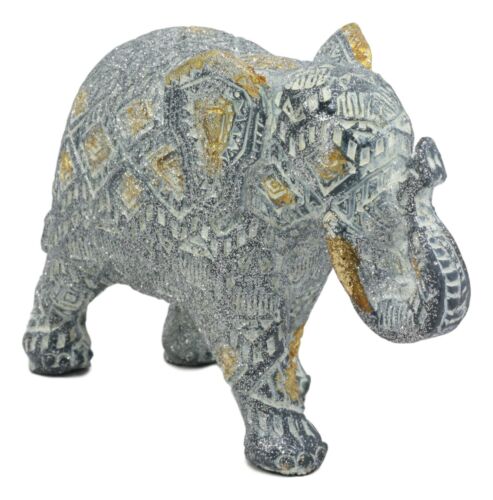 Ebros Silver Gold Patterned Elephant 6.5"L Feng Shui Elephant Mother Figurine