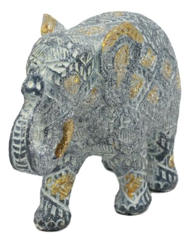 Ebros Silver Gold Patterned Elephant 6.5"L Feng Shui Elephant Mother Figurine