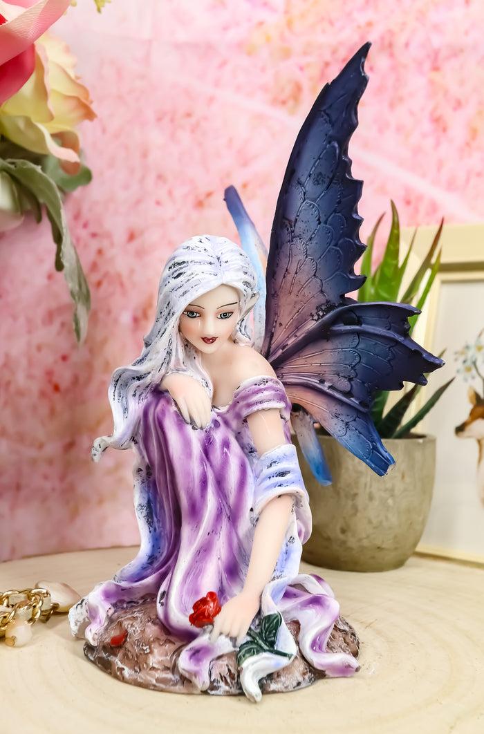 Ebros Silver Haired Winter Fairy Holding Red Rose Figurine Fairy Garden