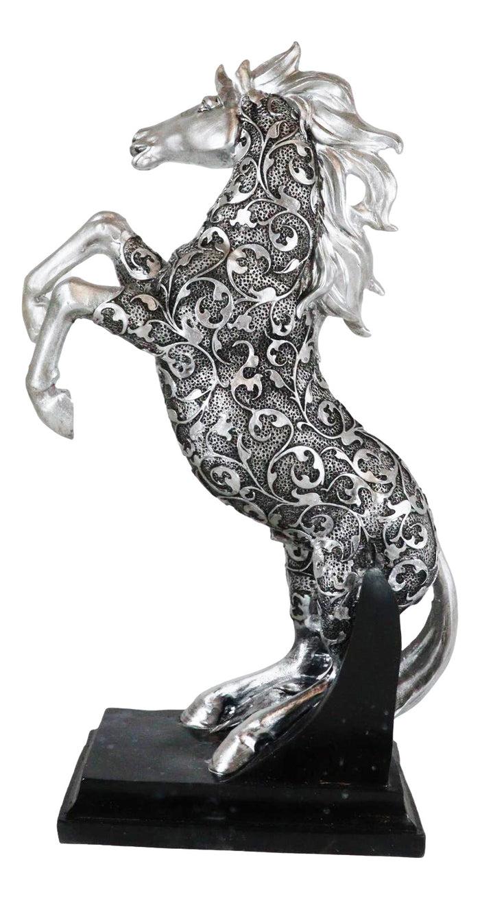 Ebros Silver Vine Engraved Bucking Stallion Horse On Hind Legs Figurine 12"H