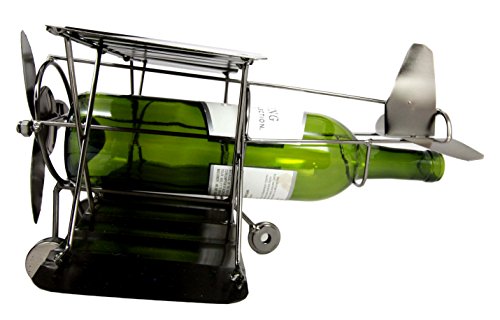 Ebros Single Piston Propeller Airplane Hand Made Metal Wine Bottle Holder 13"L