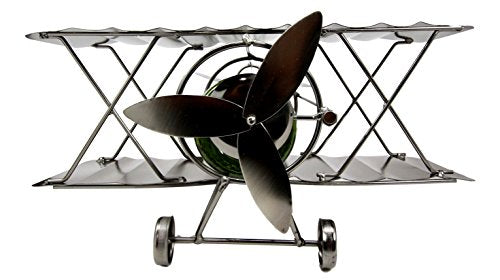 Ebros Single Piston Propeller Airplane Hand Made Metal Wine Bottle Holder 13"L