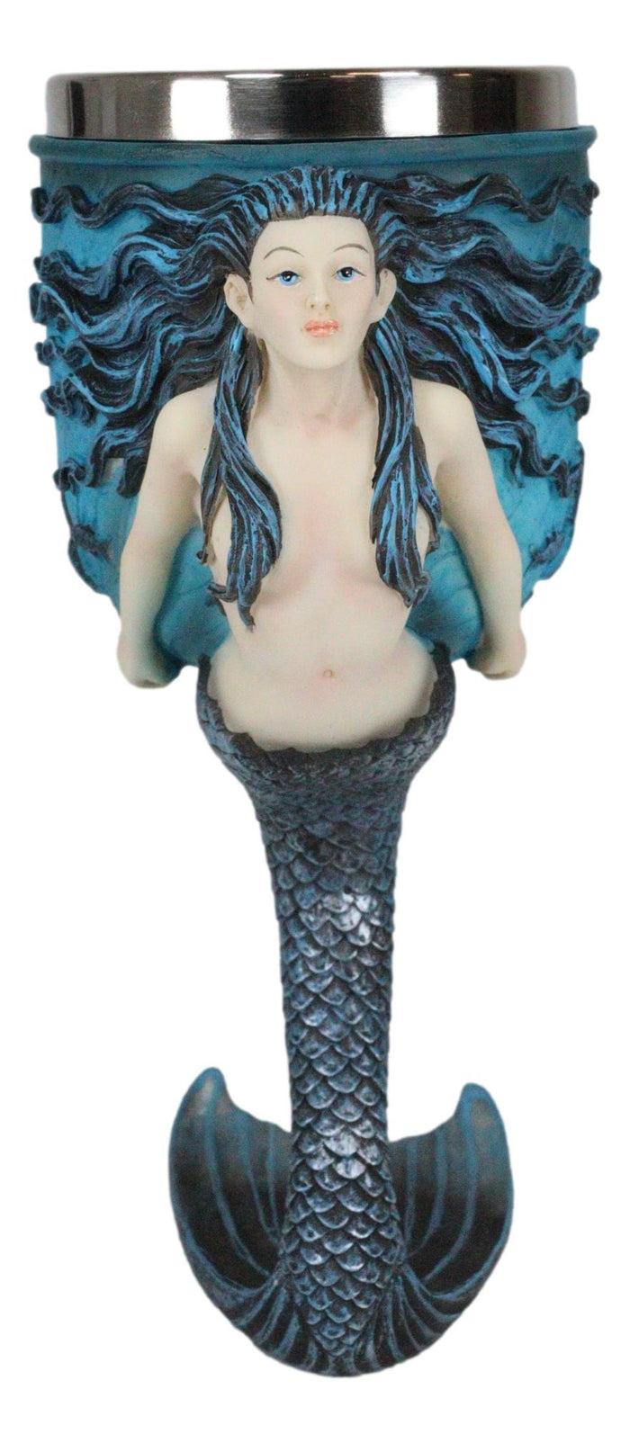 Ebros Sirens Of The Sea Blue Mermaid Octopus With Tail Fin Stem Wine Goblet