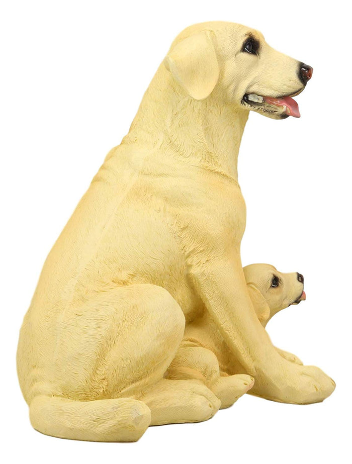 Ebros Sitting Adorable Yellow Labrador Retriever Mother With Puppy Statue 11.25" H Golden Retriever Dog Home Decor Sculpture Animal Realistic Figurine With Glass Eyes