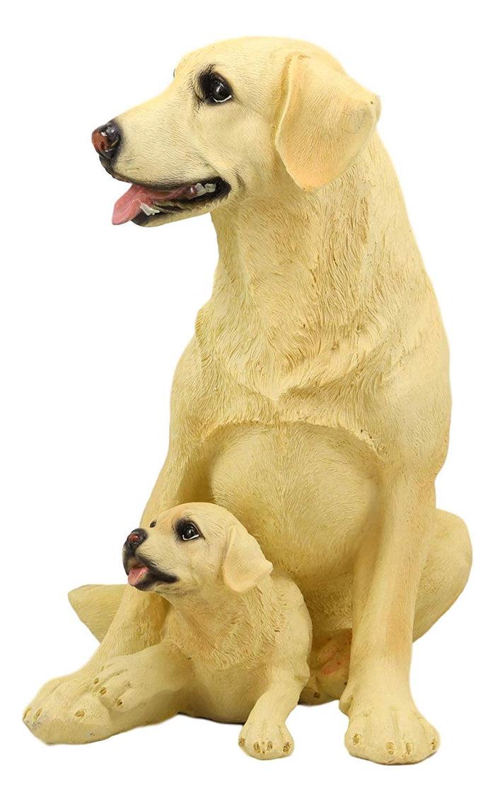 Ebros Sitting Adorable Yellow Labrador Retriever Mother With Puppy Statue 11.25" H Golden Retriever Dog Home Decor Sculpture Animal Realistic Figurine With Glass Eyes