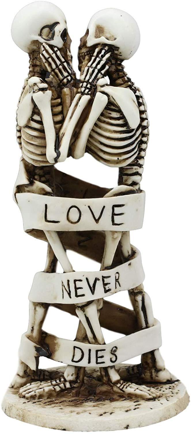 Ebros Skeleton Couple Kissing Wrapped By Censoring Ribbon Figurine 6.75" Tall