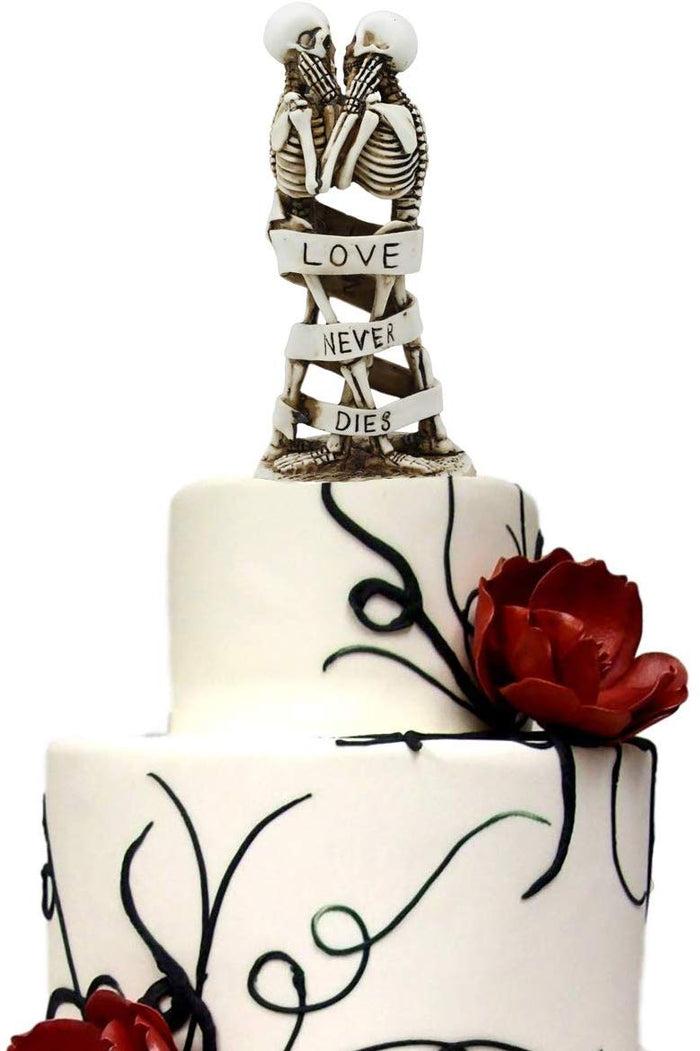 Ebros Skeleton Couple Kissing Wrapped By Censoring Ribbon Figurine 6.75" Tall