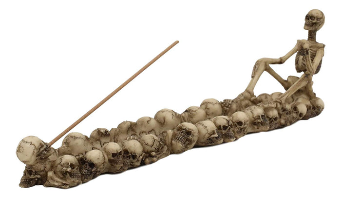 Ebros Skeleton King Sitting By Skull Graveyard Incense Stick Burner 10.5" Long