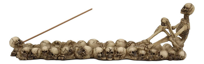 Ebros Skeleton King Sitting By Skull Graveyard Incense Stick Burner 10.5" Long