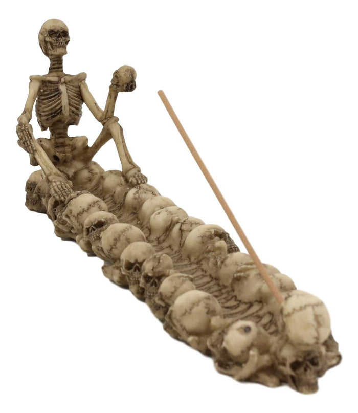 Ebros Skeleton King Sitting By Skull Graveyard Incense Stick Burner 10.5" Long