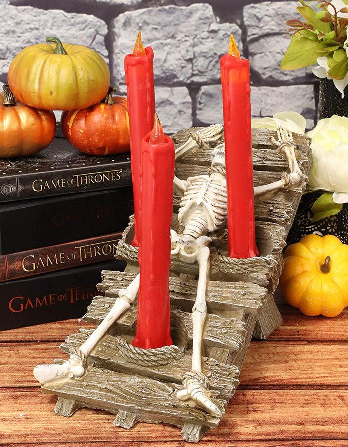 Ebros Skeleton Oracle Trio Candle Holder Figurine 12.5"L Ossuary Home Decor