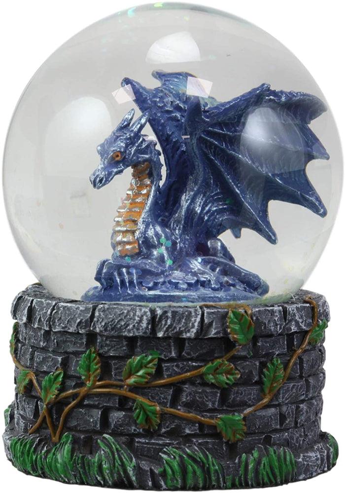 Ebros Small Fantasy Blue Midnight Dragon Sitting In Repose Glitter Water Globe