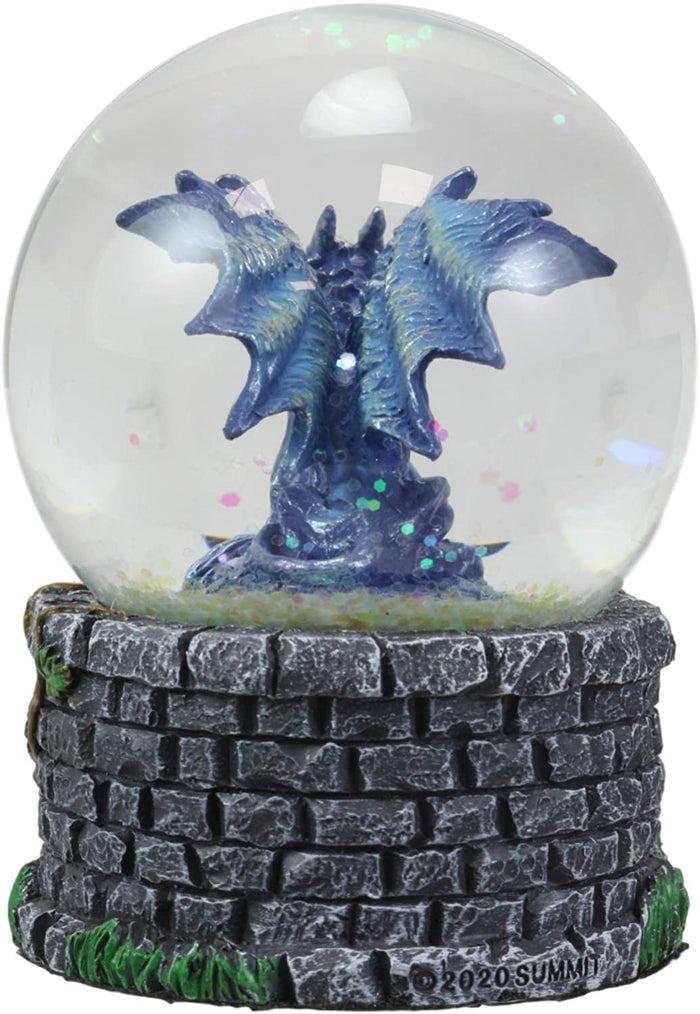 Ebros Small Fantasy Blue Midnight Dragon Sitting In Repose Glitter Water Globe