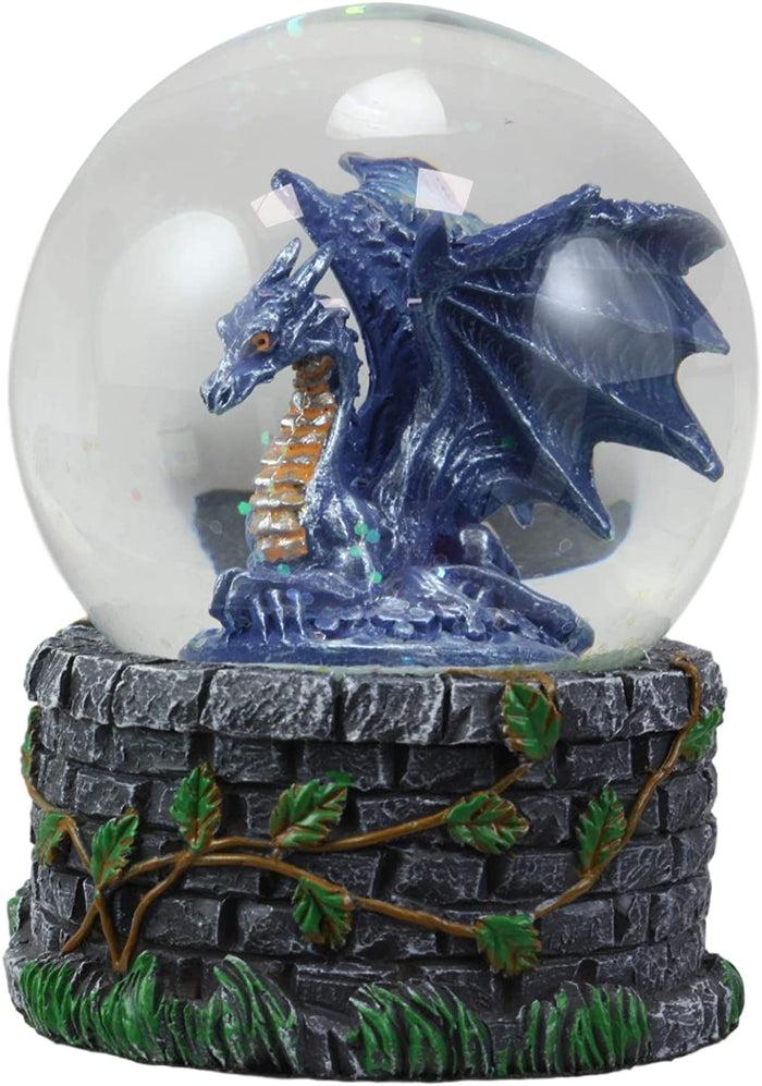 Ebros Small Fantasy Blue Midnight Dragon Sitting In Repose Glitter Water Globe