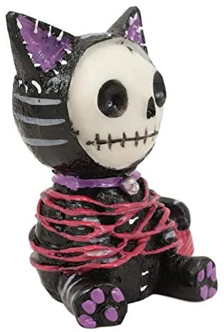 Ebros Small Furry Bones Voodoo Mao Cat In Yarn Bondage Skeleton Figurine 2.25" H