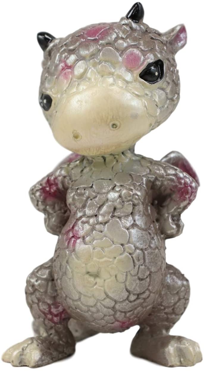 Ebros Small Gray Sulky Wyrmling Baby Hatchling Dragon With Pink Spots Figurine