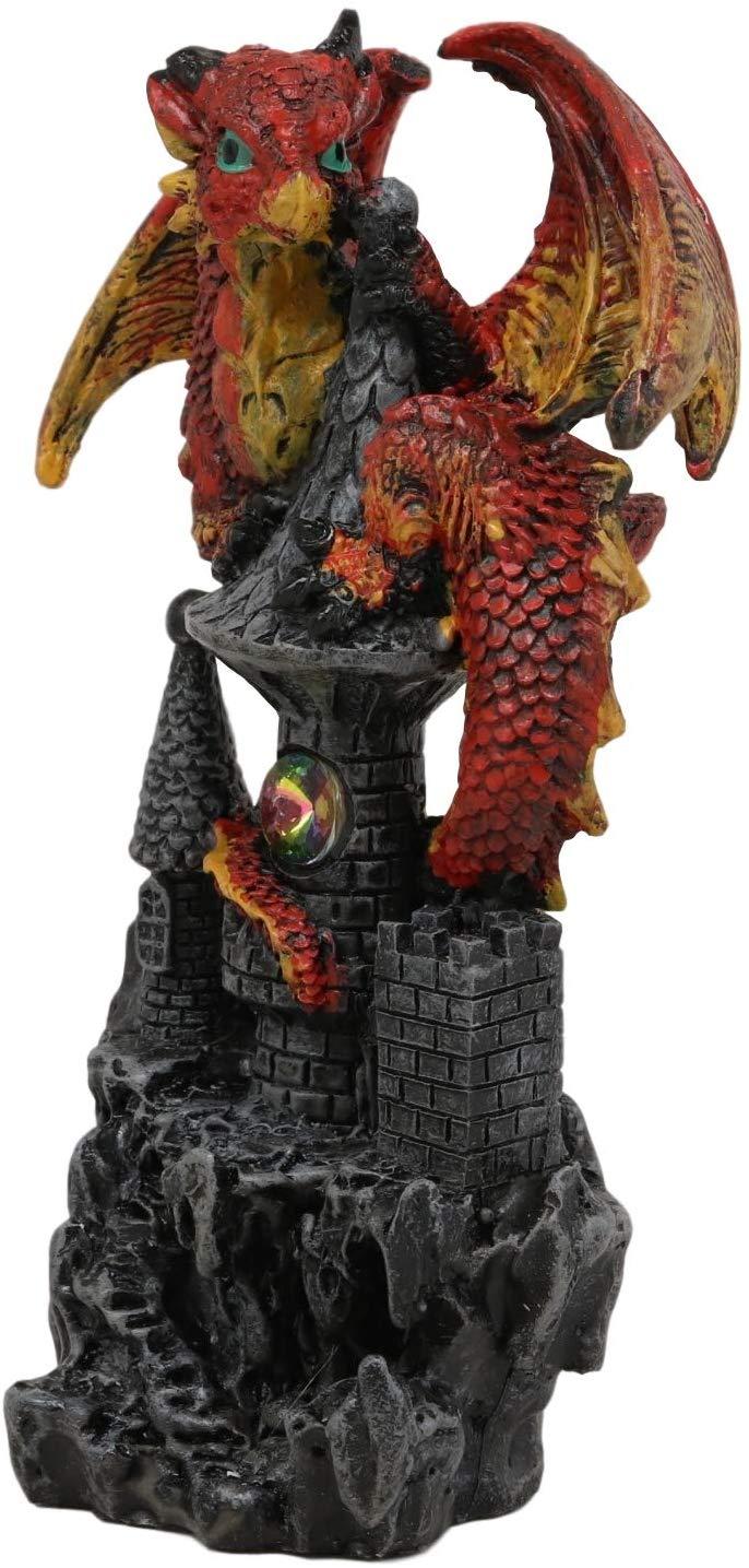 Ebros Small Guardian Dragon Protecting Castle With Rhinestone Rock Crystal Tabletop